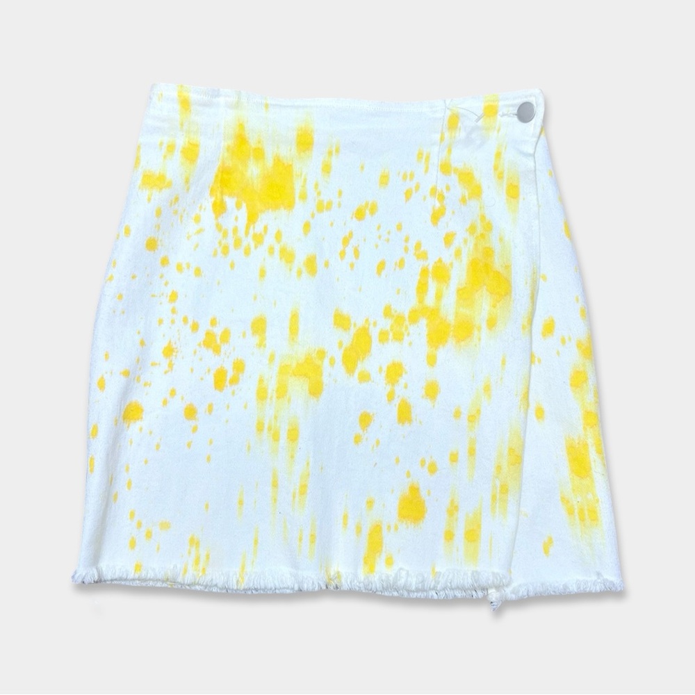 BANJUL Skirt Size M Yellow White Stretchy Denim Mini Wrap GUC